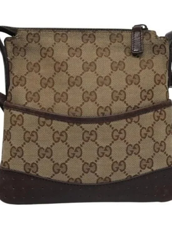 GUCCI GG Canvas Shoulder Bag Beige Brown gold - Picture 12 of 16